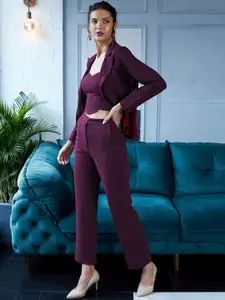 SRUTVA FASHION Purple V Neck Top Blazer & Trousers Co-Ords Set