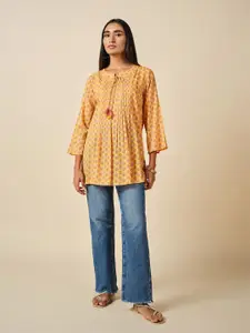 Global Desi Women Ethnic Motifs Printed Tie-Up Neck Top