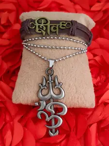 M Men Style Stainless Steel Silver-Plated Contemporary Pendant With Bracelet