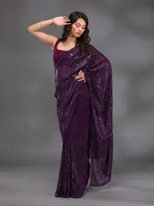 Trendmalls Sequinned Pure Georgette Saree