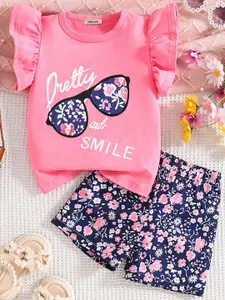 INCLUD Girls Printed Short Sleeves T-shirt With Shorts