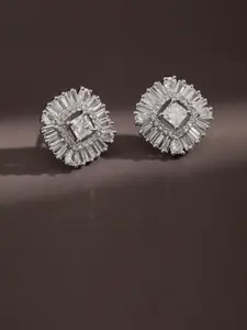 Rubans Rhodium-Plated AAA Cubic Zirconia Studded Geometric Stud Earrings