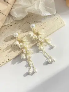 Celestique Pearls Beaded Floral Shaped Korean Drop Earrings