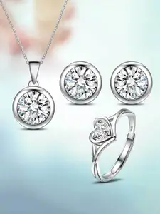 Peora Silver-Plated Cubic Zirconia Studded Jewellery Set With Finger Ring