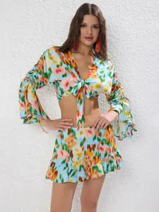 Trendyol Printed Top With Skirt Co-Ords