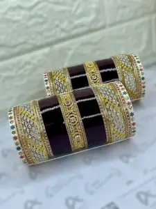 T4 JEWELS Set Of 2 Gold-Plated American Diamond Studded Chuda Bangles