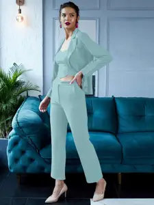 SRUTVA FASHION Sea Green V Neck Top Blazer with Trousers Co-Ords Set