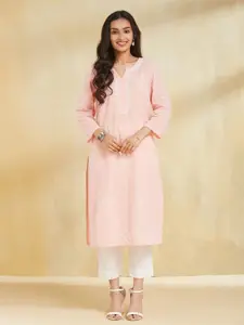 Fabindia Embroidered Thread Work Notch Neck Straight Kurta
