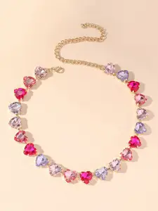 Peora Gold-Plated Crystal Stone Studded Heart Shape Necklace