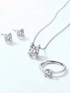 Peora Silver-Plated Cubic Zirconia Studded Jewellery Set With Finger Ring