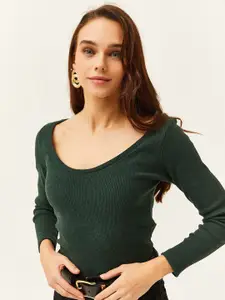 Olalook Women Ribbed Scoop Neck Cotton Top