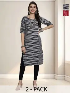 Anouk Rustic Selection Of 2 Chevron Printed Round Neck Straight Kurtas