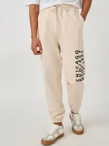Styli Men Typography Printed Oversized Fit Cotton Terry Jogger