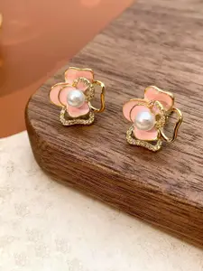VAGHBHATT Gold-Plated Pearls Studded Floral Shaped Studs