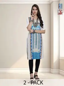 Anouk Rustic Selection Of 2 Geometric Printed Round Neck Straight Kurta