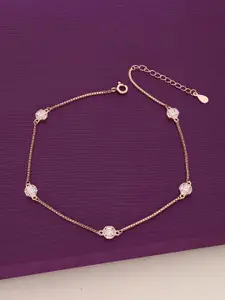 KAI JEWEL 925 Sterling Silver Rose Gold-Plated Cubic Zirconia Studded Minimalistic Anklet