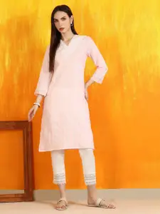 W Women Striped Embroidered Detail V-Neck Chikankari Kurta