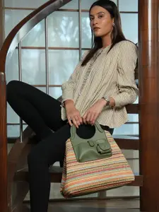 HIE Women Striped Textured Structured handbag Bag Self Design Look