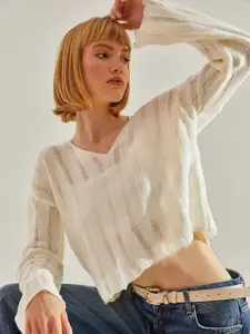 BIANCO LUCCI Women Self Design Crop Top