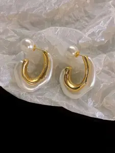 VAGHBHATT Gold-Plated Pearls Studded Circular Half Hoop Earrings