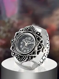 Peora Silver-Plated Analog Watch Stretchable Finger Ring