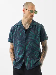 Snitch Men Abstract Printed Cuban Collar Casual Shirt