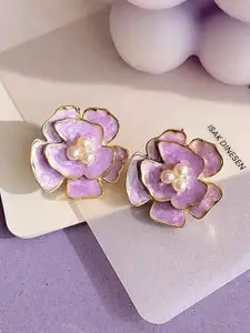 VAGHBHATT Gold-Plated Pearls Studded Floral Shaped Studs