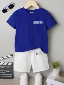 INCLUD Boys Typography Printed Round Neck T-Shirt With Shorts