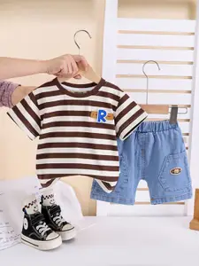 INCLUD Boys Striped Round Neck T-Shirt With Shorts