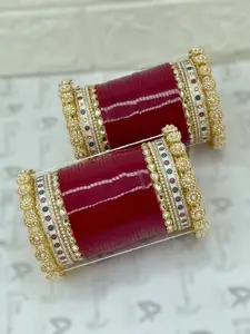 T4 JEWELS Set Of 68 Gold Plated Kundan Stone Studded Bridal Chuda Bangle