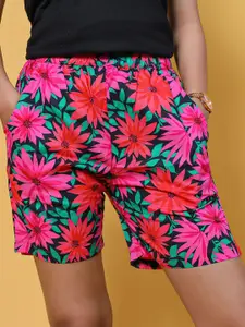 GAB Women Cotton Floral Printed High-Rise Shorts