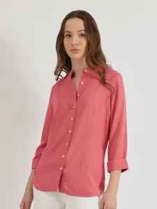 FableStreet Women Classic Fit Solid Mandarin Collar Casual Shirt