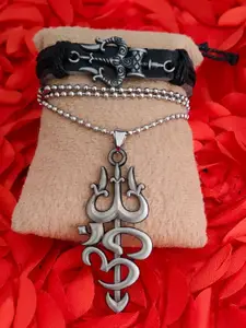 M Men Style Stainless Steel Silver-Plated Contemporary Pendant With Bracelet