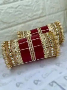 T4 JEWELS Set Of 2 Gold-Plated Kundan Studded Bridal Chuda Bangles