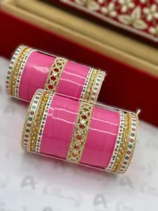 T4 JEWELS Set Of 2 Gold-Plated American Diamond Studded Bangles