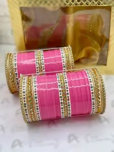 T4 JEWELS Set Of 76 Gold Plated Kundan Stone Studded Bridal Chuda Bangle