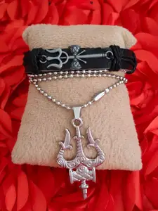 M Men Style Stainless Steel Silver-Plated Contemporary Pendant With Bracelet