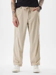Snitch Men Textured Relaxed Corduroy Joggers Trousers
