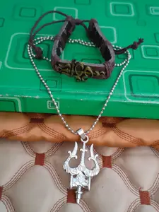 M Men Style Silver-Plated Contemporary Necklace and Bracelet