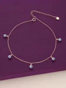 KAI JEWEL 925 Sterling Silver Rose Gold-Plated Evil Eye Minimalistic Anklet