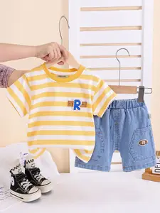 INCLUD Boys Striped Round Neck T-shirt With Shorts