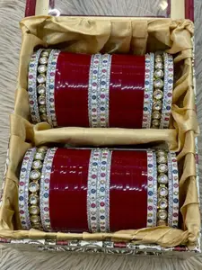 T4 JEWELS Set Of 2 Gold-Plated AD Studded Bridal Chuda Bangles