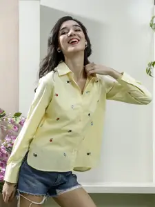 Athena Women Relaxed Fit Floral Printed Spread Collar Cotton Casual Shirt