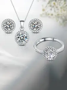 Peora Silver-Plated Cubic Zirconia Studded Jewellery Set With Finger Ring