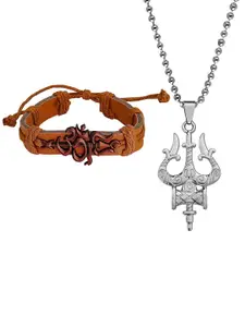 M Men Style Stainless Steel Silver-Plated Contemporary Pendant With Bracelet