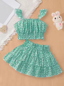 INCLUD Girls Floral Printed Square Neck Top With Skirt