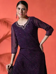Sangria Embroidered Georgette Leheriya Kurta