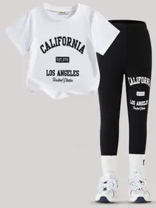 INCLUD Girls Typography Printed Round Neck T-Shirt With Trouser