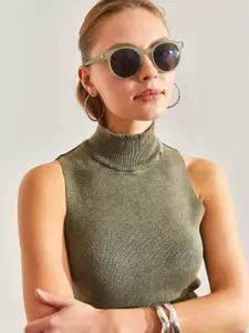 BIANCO LUCCI Women High Neck Cotton Top