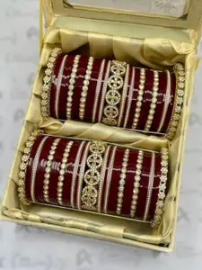 T4 JEWELS Set Of 2 Gold-Plated Stone-Studded Bangles